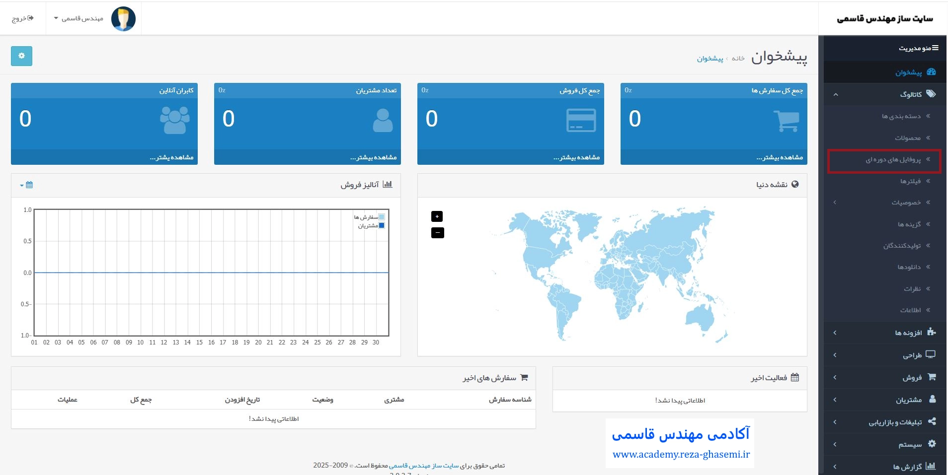 پروفایل های دوره ای زیر منوی کاتالوگ در سایت ساز